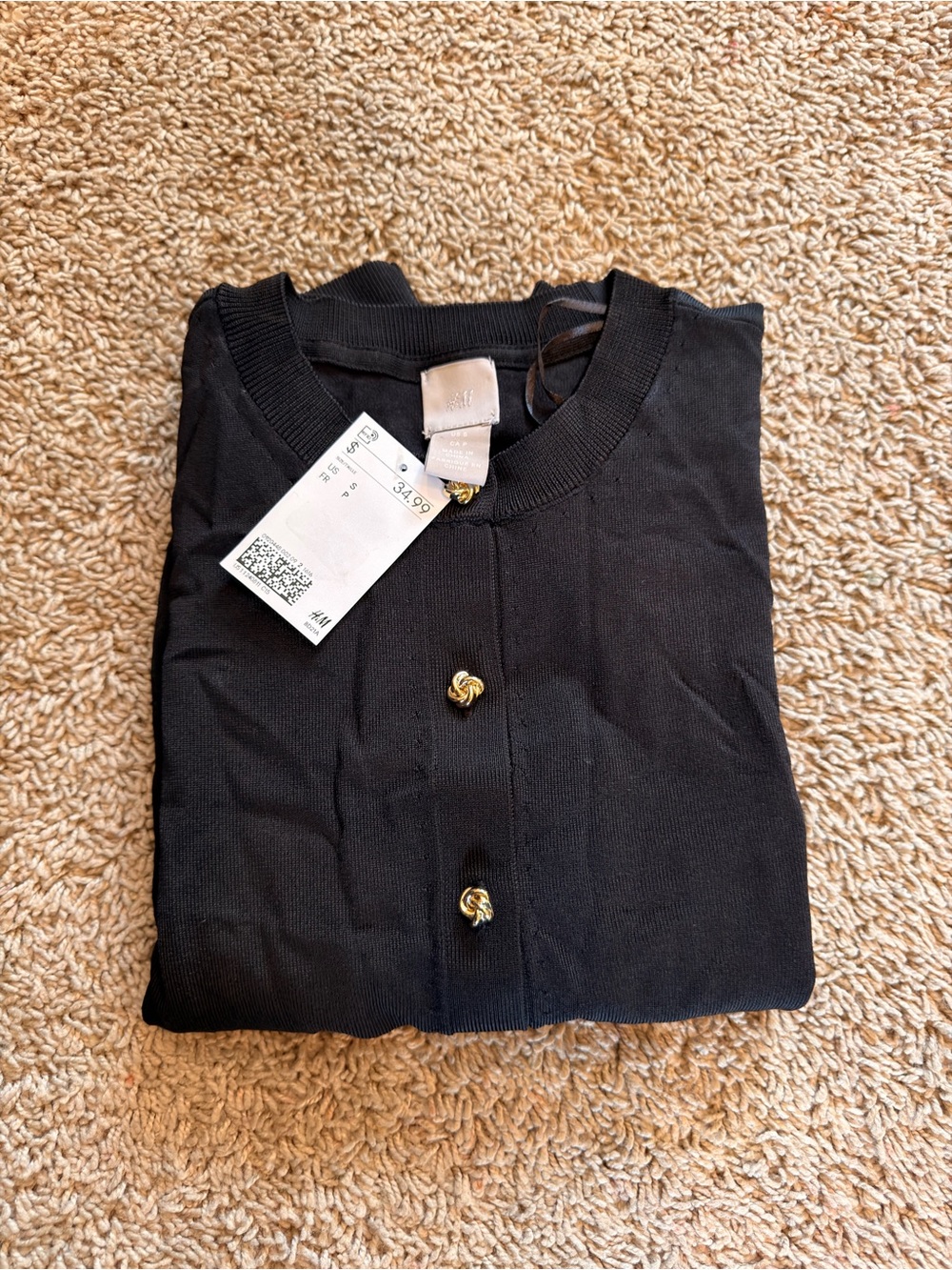 H&M Black Knit Cardigan with Gold Knot Accent